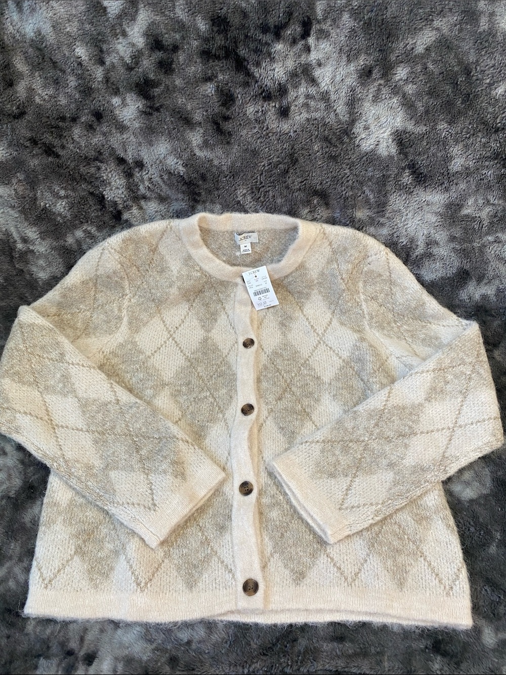 NWT J. Crew Argyle Sweater Cardigan Boxy Cut